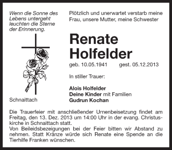 Traueranzeige von Renate Holfelder von Pegnitz-Zeitung